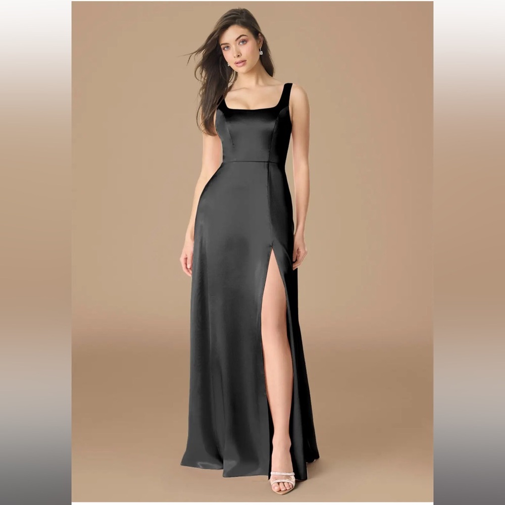Azazie bridesmaid dress black metallic satin - Joyce